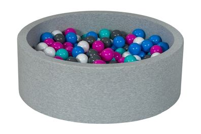 Bällebad 90 cm mit 300 Bällen weiß, blau, lila, grau & türkis