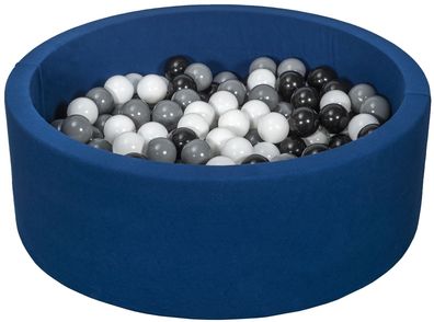 Bällebad – 200 Bälle – Marineblau – rundes Bällebad – 90 x 30 cm – schwarze, weiß