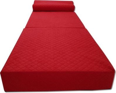 Luxus-Gästematratze mit Kopfkissen – Rot – Campingmatratze – Sofa – faltbar – 200
