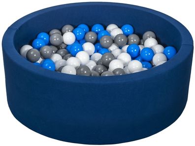 Bällebad – 200 Bälle – Marineblau – rundes Bällebad – 90 x 30 cm – weiße, blaue,