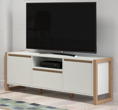 TV Lowboard Flat-TV Unterschrank weiß Eiche Artisan Board 150 cm Stauraum Dakota