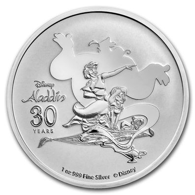 Niue Aladdin Disney 30. Jahrestag 1 oz Silbermünze 2022 Auflage nur 30.000 Silber