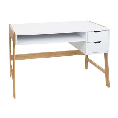 Schreibtisch HWC-K12, Bürotisch Computertisch Arbeitstisch, Schublade, Bambus