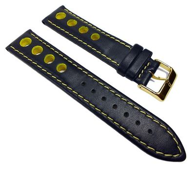 Barington Racing Uhrenarmband Leder mit Lochmuster schwarz/ gelb 22210G