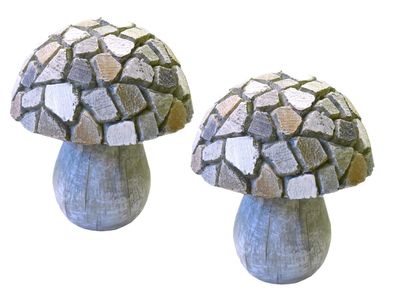2er Set Dekofigur Pilz | Steinoptik Zierfigur für Haus und Garten | 15x12 cm
