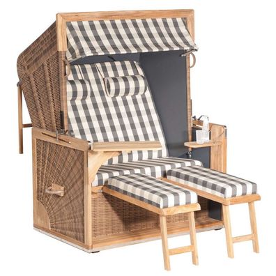 Sonnenpartner Strandkorb Admiral Teak 2-Sitzer XL 3/4-Liegemodell grau/ anthrazit mit