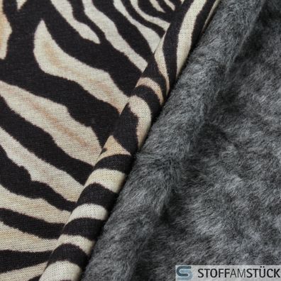 0,5 Meter Stoff Baumwolle Polyester Elastan Alpen Sweat Jersey Tiger flauschig