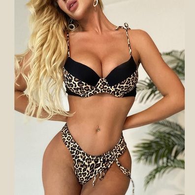 Leoparden-Tanga-Bikini, Push-Up-Badeanzug