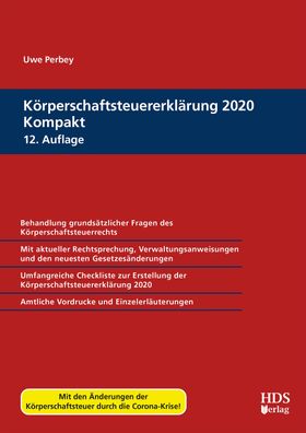 K?rperschaftsteuererkl?rung 2020 Kompakt, Uwe Perbey