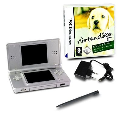 DS Lite Handheld Konsole in Silber #73A + Spiel Nintendogs - Labrador & Friends