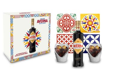 Averna Geschenkset - Averna Amaro Siciliano 0,7L (29% Vol) Schuber + 4x Unterse