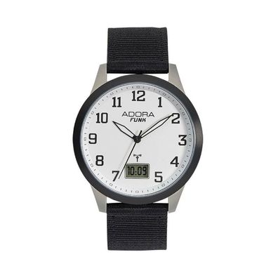 ADORA Funk Armbanduhr Ø 42mm schwarzes Nylonband Titangehäuse Datum