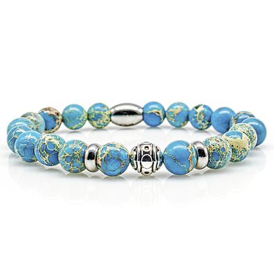 Jaspis Armband Bracelet Perlenarmband Beads Kugel silber blau 8mm Edelstahl
