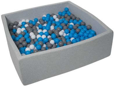 Quadratisches Bällebad 120x120 cm mit 900 Bällen weiß, blau & grau