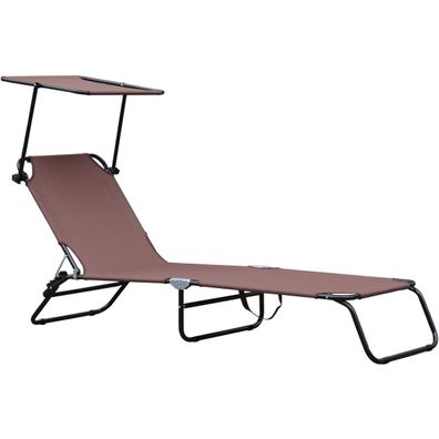 Campingbett mit Sonnendach braun - 186x54x24-70 cm