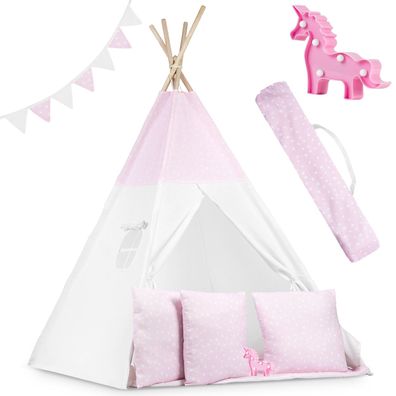 Tipi-Zelt - Spielzelt - Pink & Punkte - mit Kissen und Lichtern