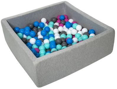 Quadratisches Bällebad 90x90 cm mit 300 Bällen weiß, blau, lila, grau & türkis
