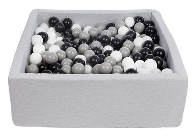Quadratisches Bällebad 90x90 cm mit 450 Bällen schwarz, weiß & grau