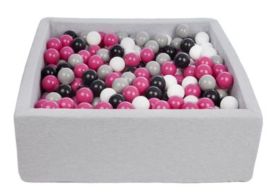 Quadratisches Bällebad 90x90 cm mit 450 Bällen schwarz, weiß, lila & grau