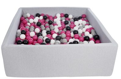 Quadratisches Bällebad 120x120 cm mit 900 Bällen schwarz, weiß, lila & grau