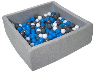 Quadratisches Bällebad 90x90 cm mit 300 Bällen weiß, blau & grau