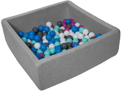 Quadratisches Bällebad 90x90 cm mit 150 Bällen weiß, blau, lila, grau & türkis