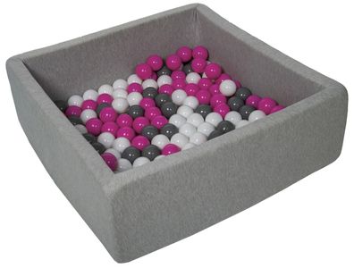 Quadratisches Bällebad 90x90 cm mit 150 Bällen weiß, lila & grau