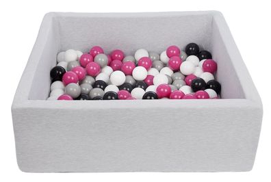 Quadratisches Bällebad 90x90 cm mit 150 Bällen schwarz, weiß, lila & grau