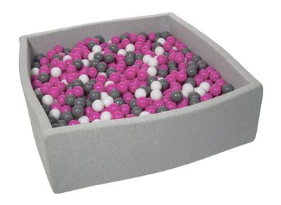 Quadratisches Bällebad 120x120 cm mit 1200 Bällen weiß, lila & grau