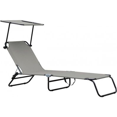 Campingbett mit Sonnendach grau - 186x54x24-70 cm