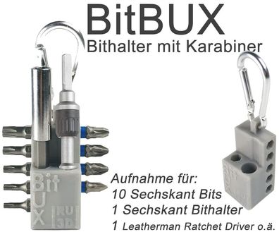 BitBUX, Bithalter mit Karabiner, Gürtelclip f. Torx Bits u. Leatherman Ratchet Driver