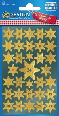 AVERY Zweckform 52809 Aufkleber Weihnachten 66 goldene Sterne (Weihnachtssticker ...