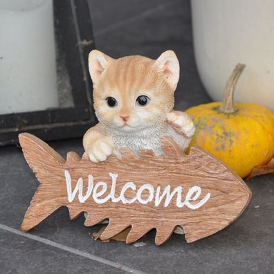 Gartenfigur Dekofigur Katze Willkommen
