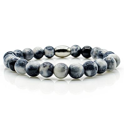 Jade Armband Bracelet Perlenarmband Damen Herren blau weiß 8mm Edelstahl