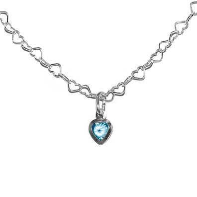 Herz Kette Halskette 3,2 mm mit Herzanhänger Kristall 925 Sterling Silber Damen