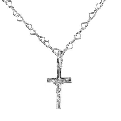 Herz Kette Halskette 3,2 mm mit Kreuzanhänger 925 Sterling Silber Damen Herren