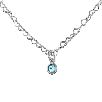Herz Kette Halskette 3,2 mm mit Anhänger Rund Kristall 925 Sterling Silber