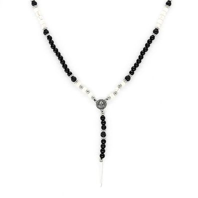 Achat Halskette Perlen Kette Howlith Damen Herren Rosenkranz Nadel 6 mm Rosary