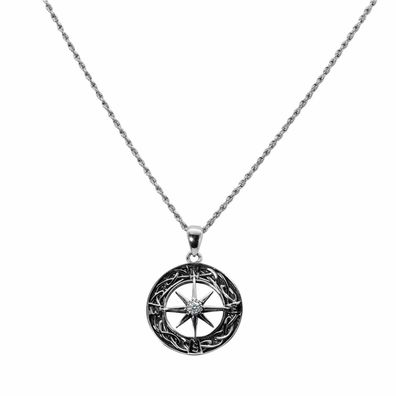 Diamond-Cut Kette Halskette 1,2 mm Anhänger Kompass Zirkon 925 Sterling Silber