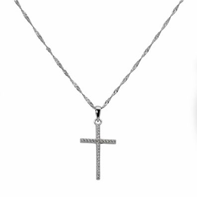 Twisted Curb Kette Halskette 1,5mm Anhänger Kreuz Zirkon 925 Sterling Silber