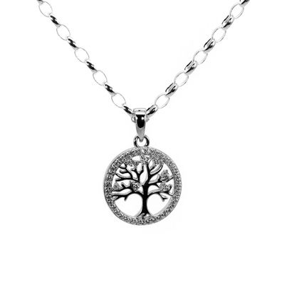 Rolo Kette Halskette 2,4 mm Anhänger Lebensbaum Zirkon 925 Sterling Silber