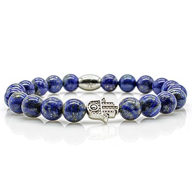 Lapislazuli Armband Bracelet Perlenarmband Fatima Hand blau 8mm Edelstahl