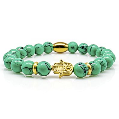 Türkis Armband Bracelet Perlenarmband Fatima 24k vergoldet grün 8mm Edelstahl