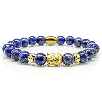 Lapislazuli Armband Bracelet Perlenarmband Buddha 24k vergoldet blau 8mm