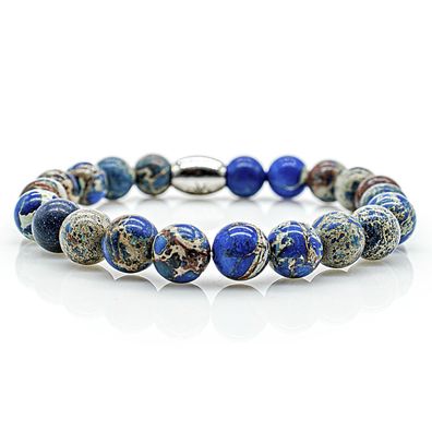Jaspis Armband Bracelet Perlenarmband Damen Herren blau 8mm Edelstahl