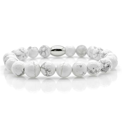 Howlith Armband Bracelet Perlenarmband Damen Herren weiß 8mm Edelstahl Perlen