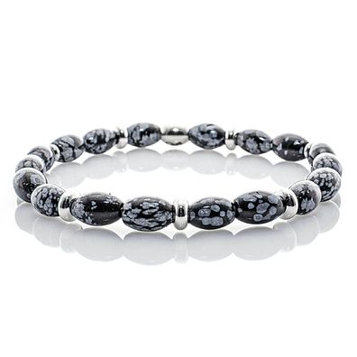 Obsidian Armband Bracelet Perlenarmband Snowflake Edelstahl Ringe 6mm