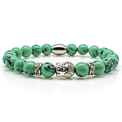 Türkis Armband Bracelet Perlenarmband Buddhakopf silber grün 8mm Edelstahl