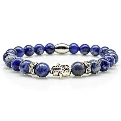 Sodalith Armband Bracelet Perlenarmband Fatima Hand silber blau 8mm Edelstahl