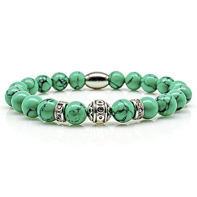 Türkis Armband Bracelet Perlenarmband Beads Kugel silber grün 8mm Edelstahl
